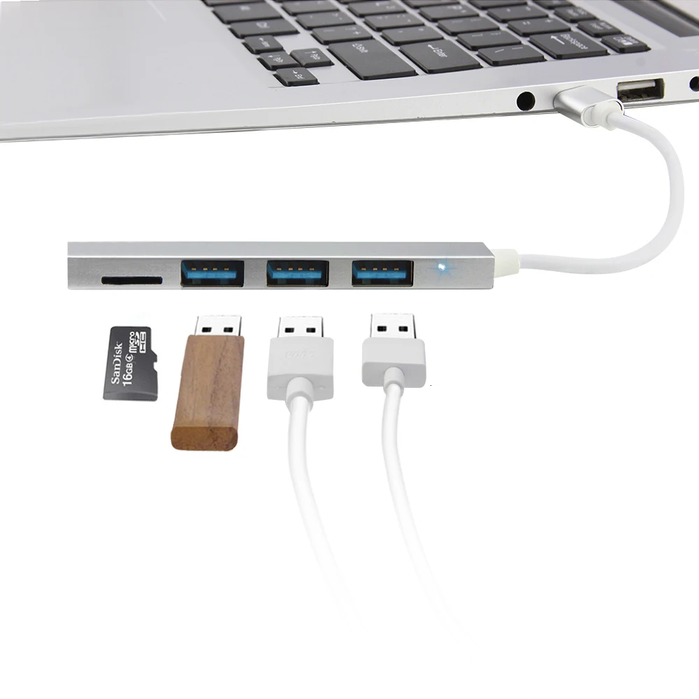4 In 1 Hub USB3.0 TF Card Reader To Type-C