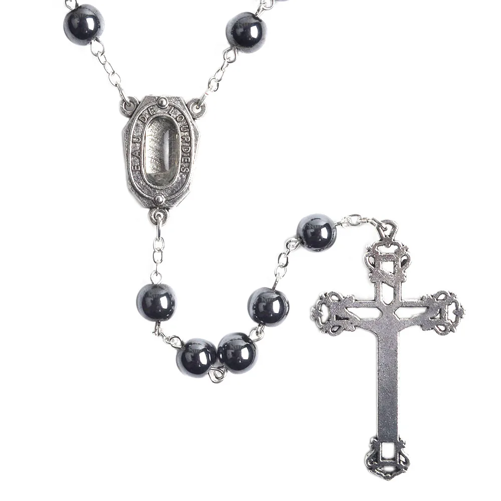 Святая вода, святая почва, Jerusalem, 8 мм, гематит, бусы, наша леди из Lourdes, для мужчин и женщин, католические четки