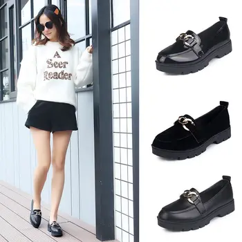 

2020 Fashion Women Flat Shoes Round Toe Oxford Shoes Woman Genuine Leather Soft Comfortable Women Platform Shoes Ladies Loafers