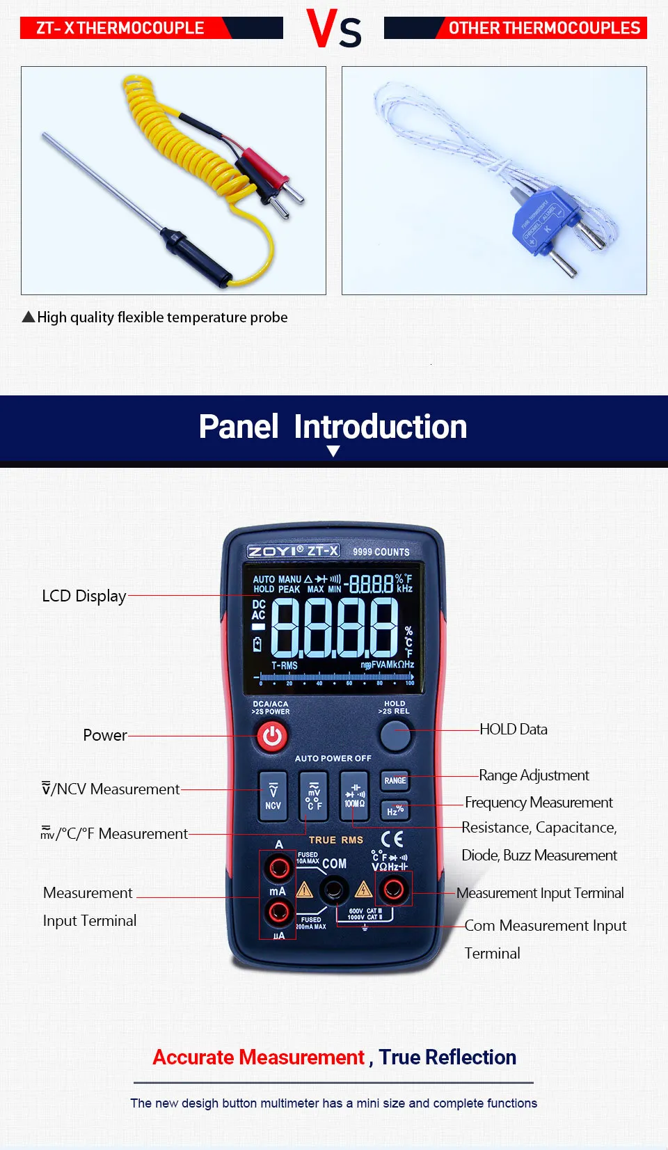 ZOYI ZT-X Цифровой мультиметр true rms ac dc вольтметр Авто Диапазон мультиметр с NCV удержания данных ЖК-дисплей подсветка дисплея