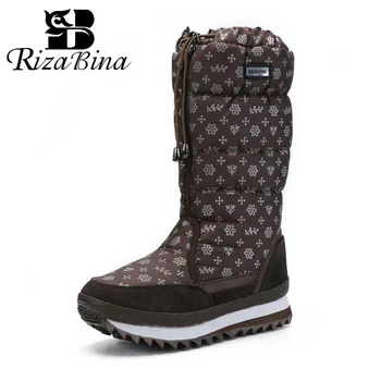 

RIZABINA 4 Colors Thick Bottom Plush Fur Winter Boots Daily Knee High Snow Boots Cross Strap Keep Warm Shoes Woman Size 35-42