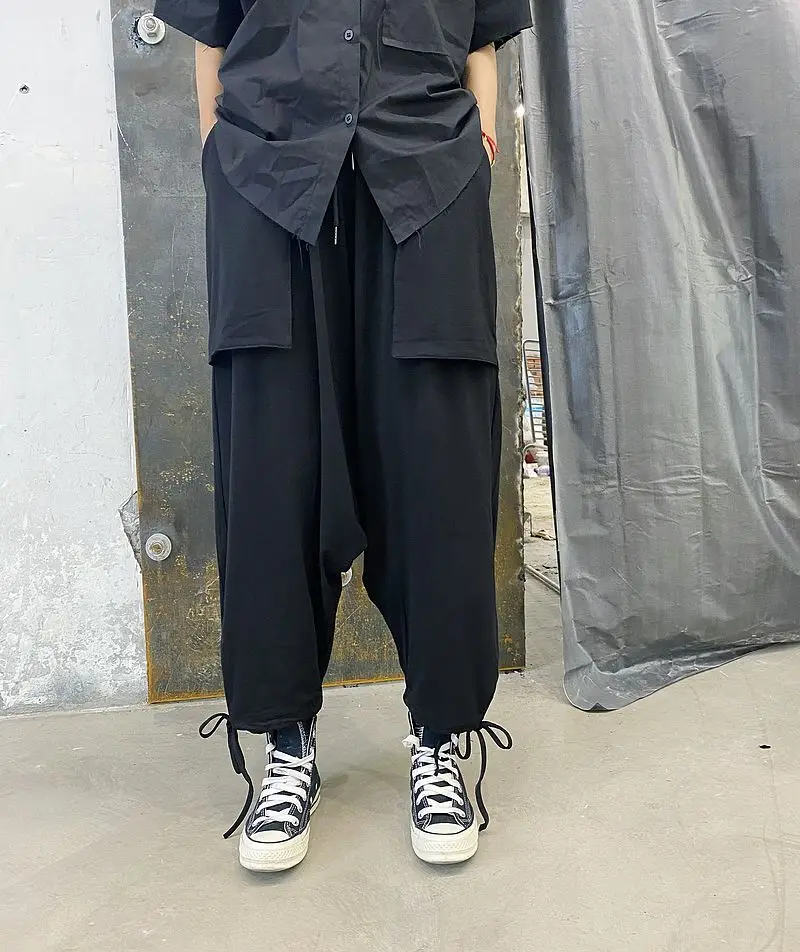 

Oversize 2020SS Women Harem Pants Elastic waist drawstring legs Loose Dark Pants Gothic Streetwear Trousers Femme Japan Style