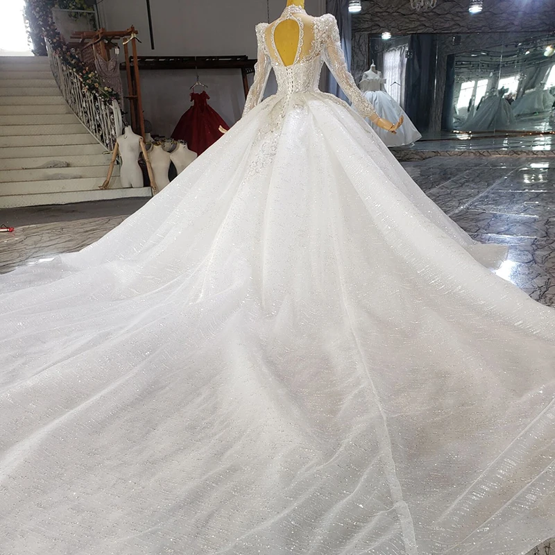 HTL2304 High Chic Wedding Dress Sequins Beaded Wedding Dress With Sleeves Applique Boho Wedding Dress artı boyutlu gelinlik 2