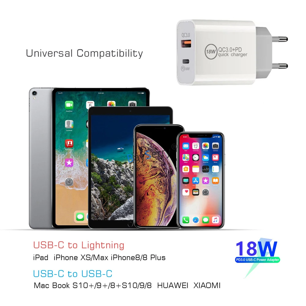 EU/US 18 Вт мульти Quick Charge 3 0 двойной порты быстрый USB зарядное устройство PD КК Для Xiaomi