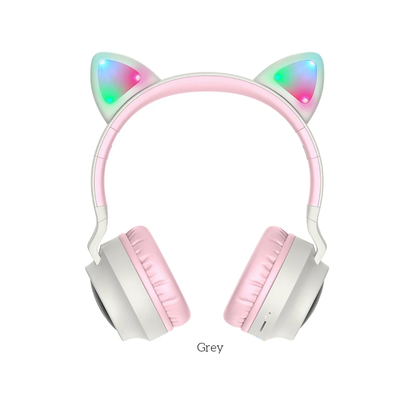 HOCO игровой светодиодный bluetooth наушники гарнитура для девушек для телефона музыка ПК ноутбук Дети Наушники TF карта 3,5 мм разъем с микрофоном - Цвет: Серый