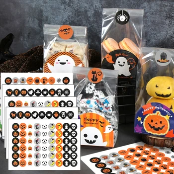 

4Sheets Halloween Pumpkin Cat Skull Ghost Round Sticker Candy Gift Packaging Seal Stickers Handmade Halloween Gift Label Sticker