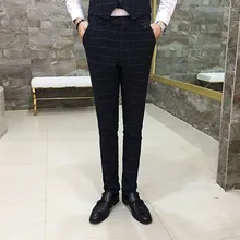 Клетчатые брюки мужские лето новая Корейская версия Бизнес повседневные длинные прямые ноги дикие свободные брюки в китайском стиле черный синий