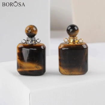 

BOROSA 3/5Pcs Tiger Eye Perfume Bottle Connector for Necklace Pure Handmade Natural Stone Essential Oil Diffuser Pendants WX1504