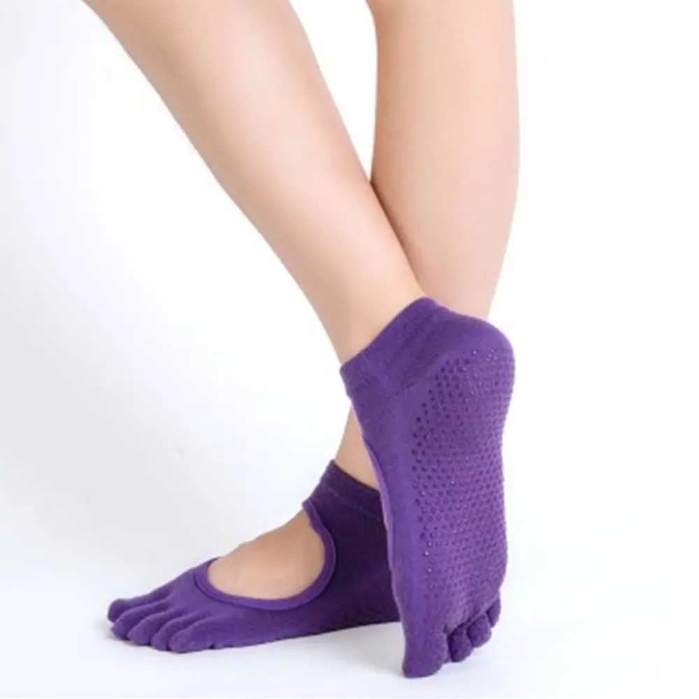 Женские носки для йоги, противоскользящие, пять пальцев, без спинки, силиконовые, Нескользящие, 5 Носок, носки для балета, спортзала, фитнеса, спорта, хлопковые носки - Цвет: Dark Purple