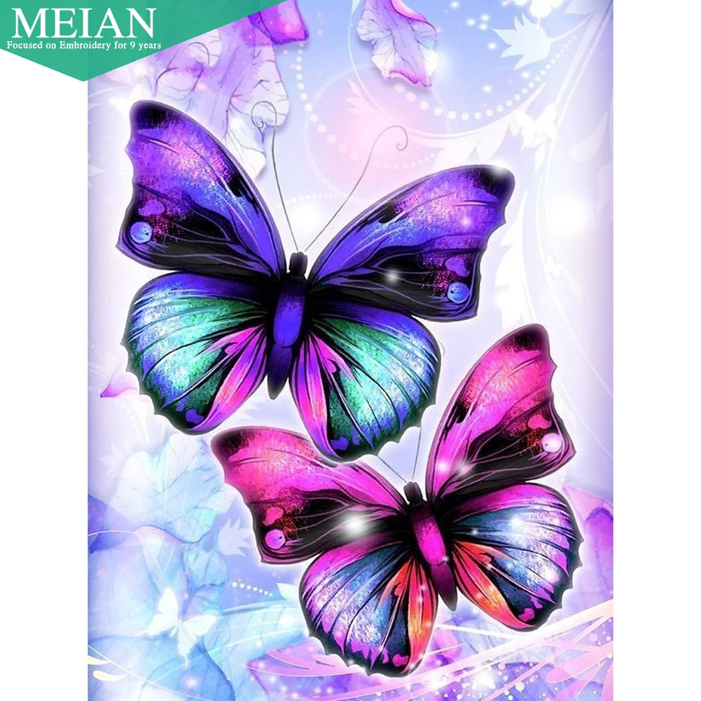 MEIAN 5D DIY полная круглая Алмазная картина животное Бабочка Мозаика вышивка Декор