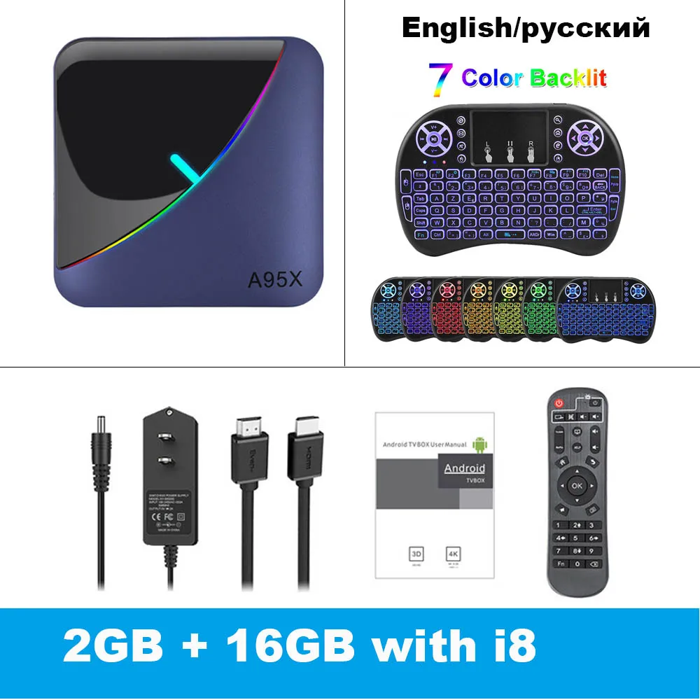 Новинка! A95X F3 8K RGB светильник ТВ коробка Amlogic S905X3 Android 9,0 Smart tv 4 Гб 64 Гб eMCP Plex медиа сервер двойной wifi Netflix Youtube X3 - Цвет: 2GB 16GB Add i8