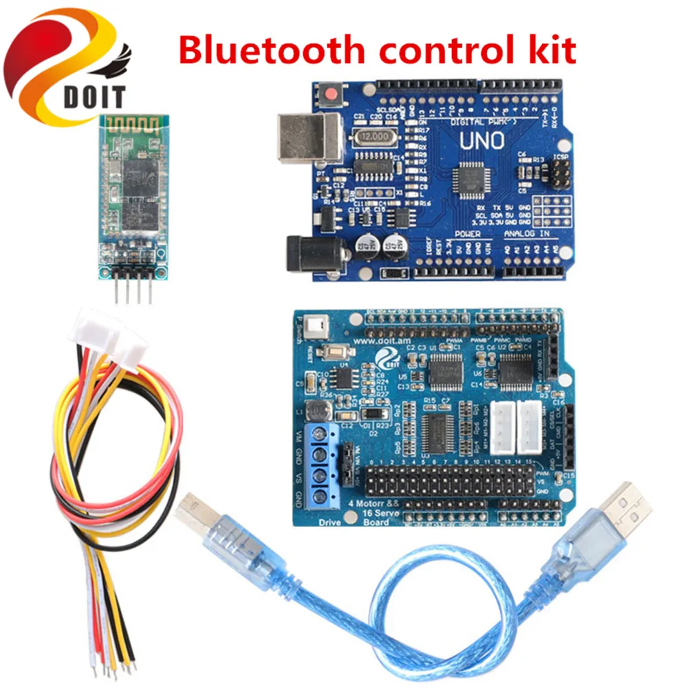 SZDOIT Wi-Fi/Bluetooth/ручка Управление комплект 16-канальный серво и 4-канальный двигатель привода доска+ макетная плата RC робот для Arduino