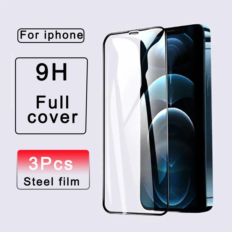 

3 Pcs High Definiti Full Cover Glass For iPhone 11 12 Pro Screen Protector XS Max XR mini Tempered Glass Film Case