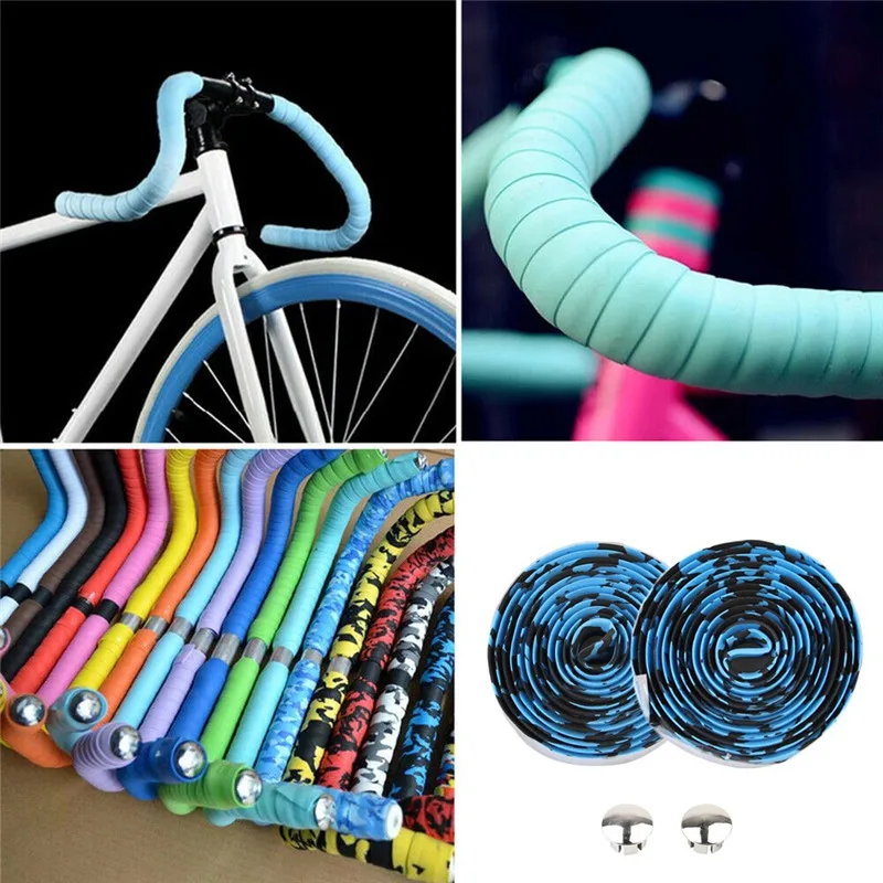 

Road Bike Bicycle Handlebar Tape Camouflagebelt Cycling Handle Belt Cork Wrap with Bar Plugs non slip absorb sweat 6 Color 7