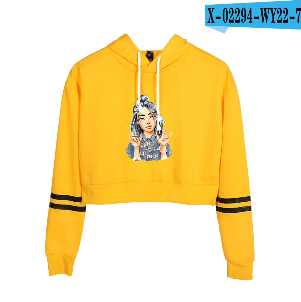 Хит, Billie Eilish, укороченный топ, толстовки, женская мода, хлопок, осень, хип-хоп, Повседневный, для женщин, девочек, Повседневный, оранжевый, толстовка, толстовки - Цвет: orange
