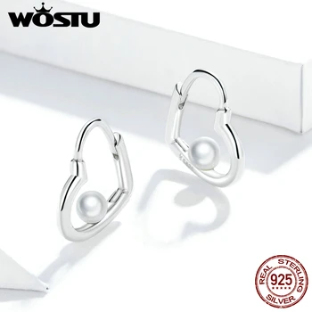 

WOSTU Sterling Silver 925 Jewelry Cherished Heart silver Stud Earrings for Women Fine Jewelry Brincos Brincos earring BKE939