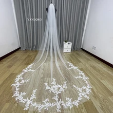 

New Real Photo 3m One Layer Wedding Veil With Comb White Lace Edge Bridal Veils Ivory Appliqued Cathedral Wedding Veil