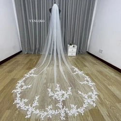 New Real Photo 3m One Layer Wedding Veil With Comb White Lace Edge Bridal Veils Ivory Appliqued Cathedral Wedding Veil