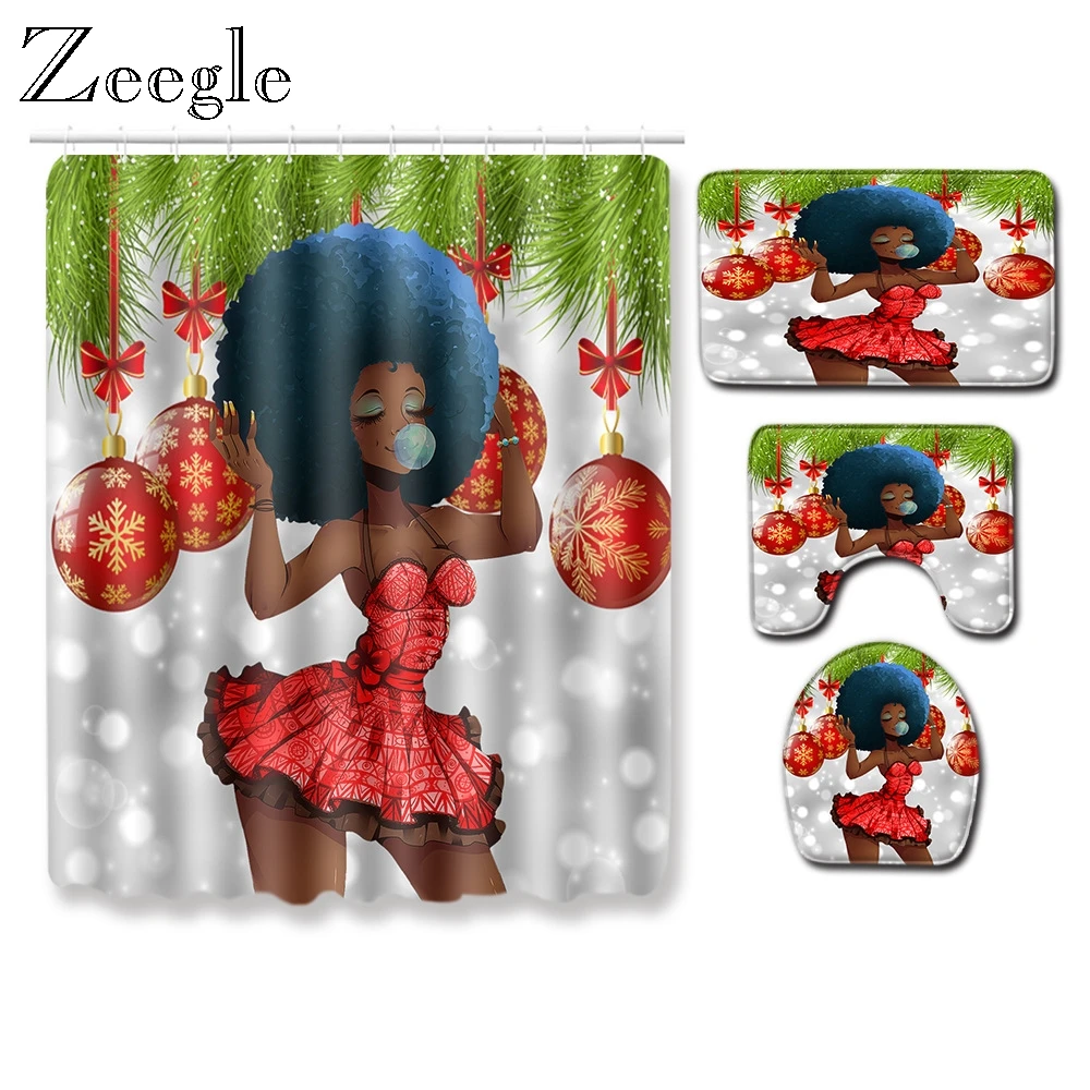 Zeegle 4 шт набор ковриков для ванной, Рождественский коврик для ванной, современный коврик для ванной, набор водонепроницаемых туалетных штор, противоскользящий мягкий коврик для туалетной подставки