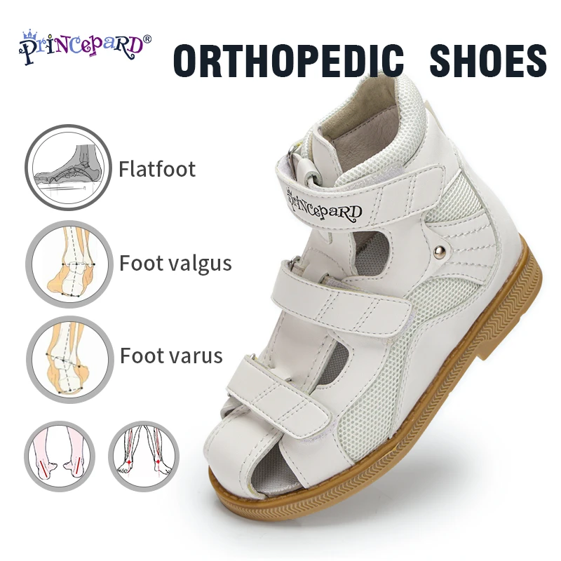 Princepard Summer Kids Orthopedic Sandals Boys Girls Genuine Leather Footwear Toddler Walking Correcting Shoes with Arch Support Sandal for girl