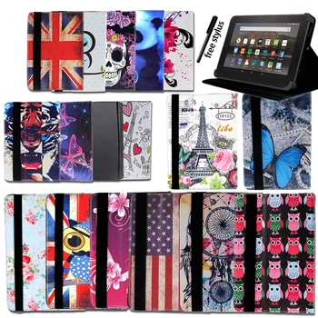 

Drop Resistance Print Leather Tablet Stand Folio Cover Case Suitable for Amazon Kindle Fire HD 8.9"/HD10(5/7th) Tablets Case+pen