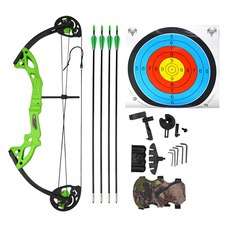 Junior Complete Compound Bow Arrow посылка, набор для детей 15-29 фунтов, набор для детей младшего возраста, 260 кадров в секунду, Тренировочный Набор для стрельбы - Цвет: Green Set