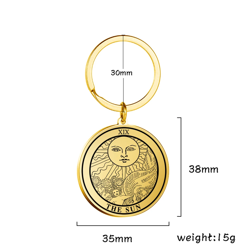 Dawapara-타로 주얼리 타로 카드 코인 펜던트 키 체인, 점성술 신비 부적 스테인레스 스틸 열쇠 고리-Freehip.co.kr