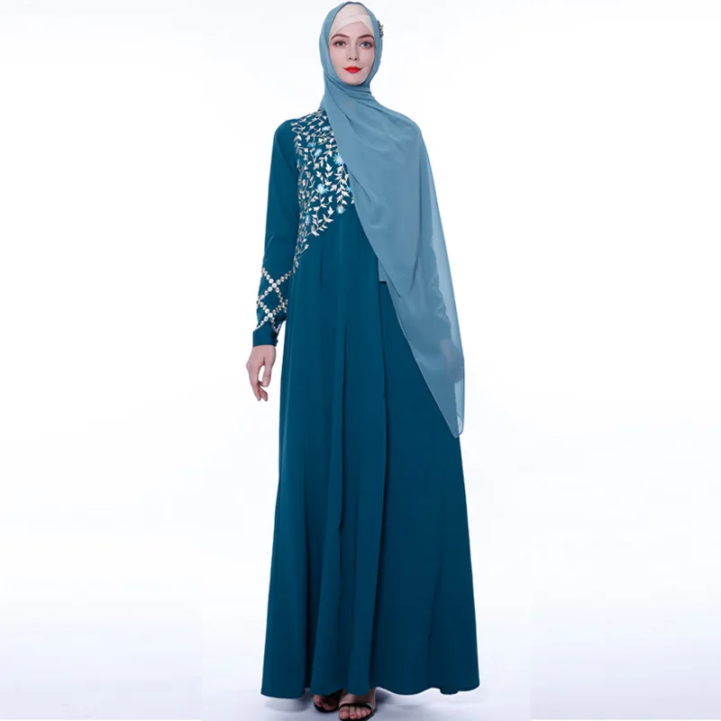 

WEPBEL Autumn The New Muslim Women Dress Long Sleeve Embroidery Loose Abaya Fashion Elegant Party Dresses Islamic Clothing