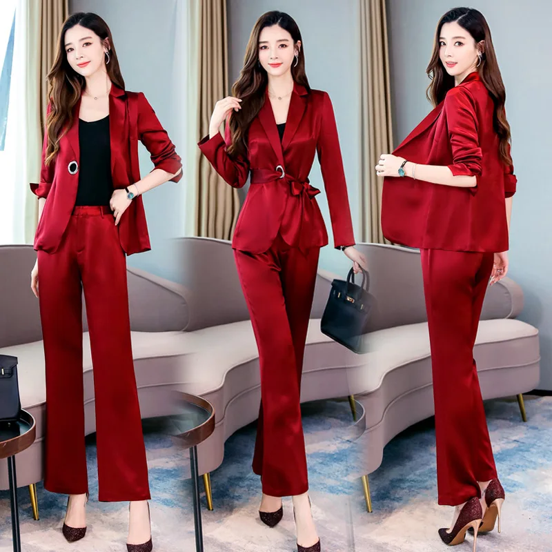 

Professional business ladies pants suit 2019 new solid color long-sleeved suit jacket female Fashion autumn women's two-piece