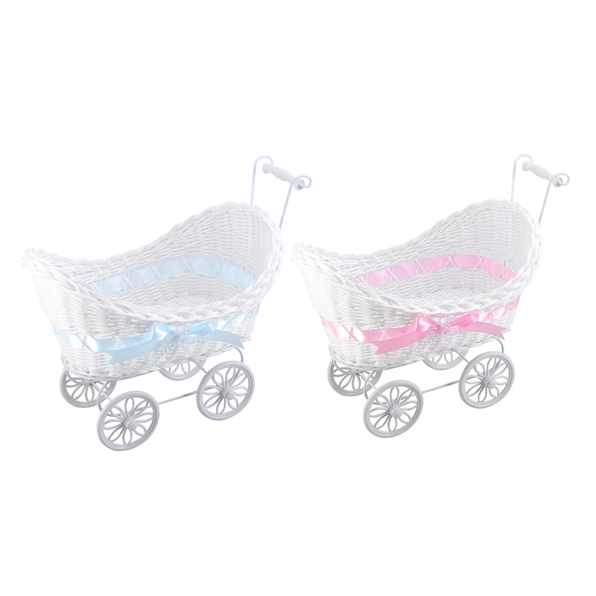 

1pc Pram Ornaments Knitted Rattan Mini Wicker Furnishing Articles Stroller Hamper Baskets for Birthday Baby Shower Party Wedding