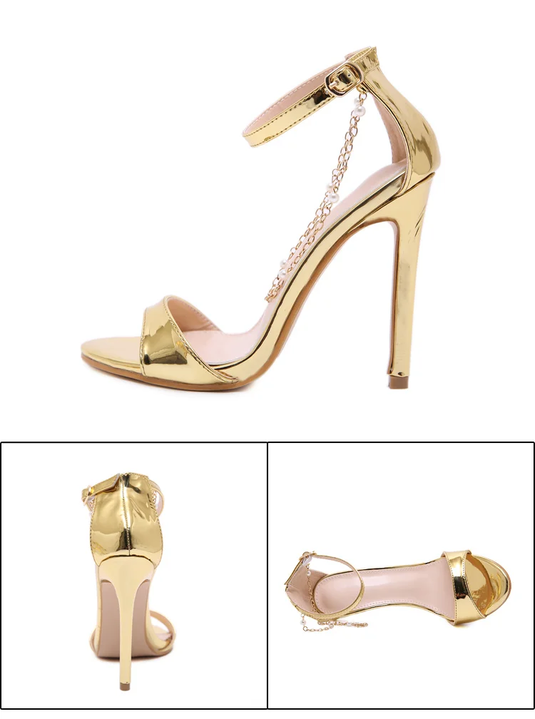 Aneikeh; коллекция года; модная обувь с цепочкой из бисера; женские Босоножки с открытым носком; Классические босоножки на тонком высоком каблуке; женская обувь; вечерние туфли-лодочки в римском стиле; цвет золотой