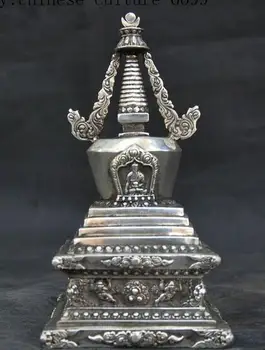 

old Tibet Buddhism Tibetan silver Tathagata Shakyamuni stupa pagoda statue
