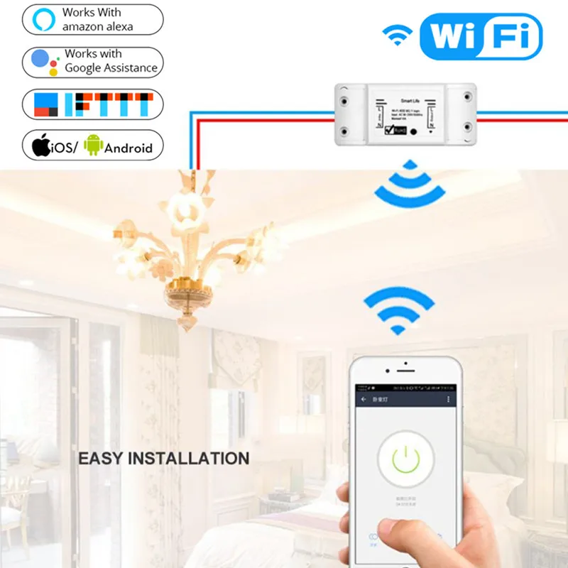 

DIY WiFi Smart Light Switch Universal Breaker Timer Smart Life APP Wireless Remote Control To Work With Alexa
