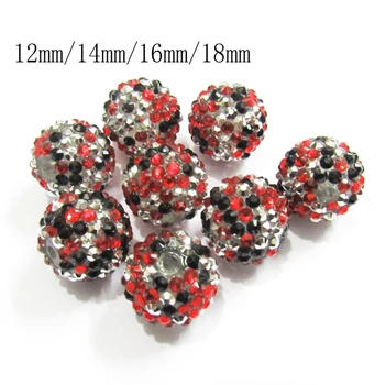

(Choose Size First) Newest 12mm/14mm/16mm/18mm Red Black Silvery Mixed Resin Rhinestone Beads