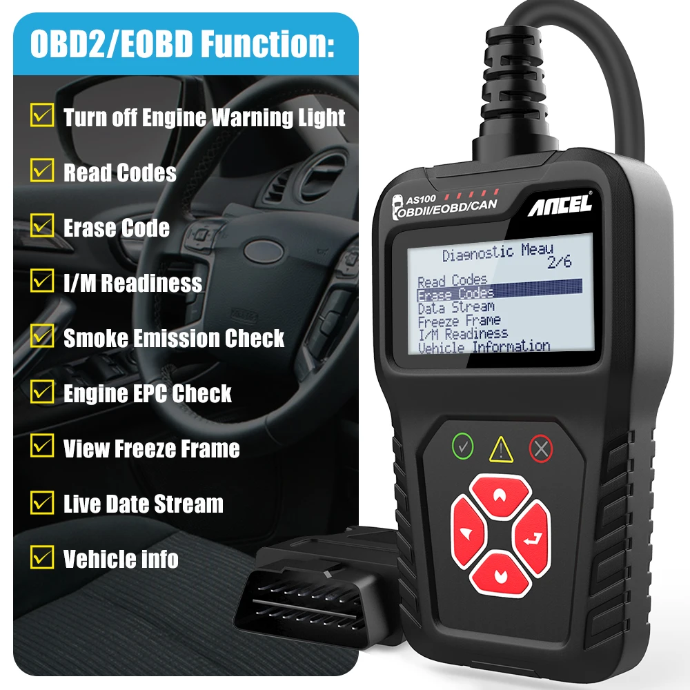 ANCEL AS100 Car OBD2 Scanner Code Reader Check Engine Fault Diagnostic Tool