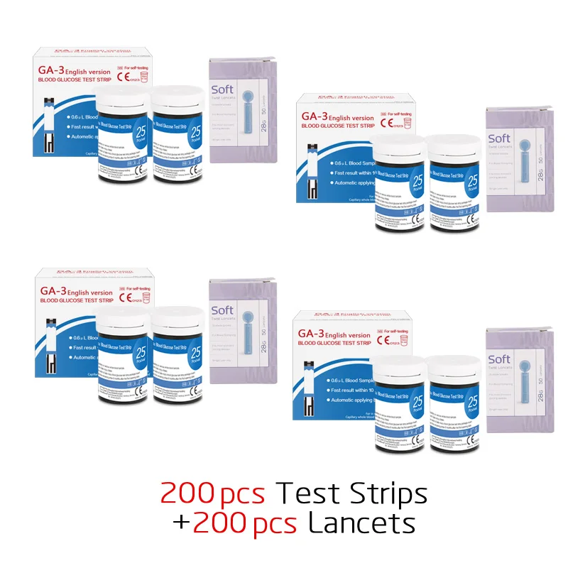 200pcs test strips Английская версия GA-3 тест-полоски для определения уровня глюкозы в крови, 50/100/200 шт. подходит для GA3 с скарификатор; сахар в крови обнаружения прибор для контроля уровня сахара в крови - Цвет: 200pcs test strips