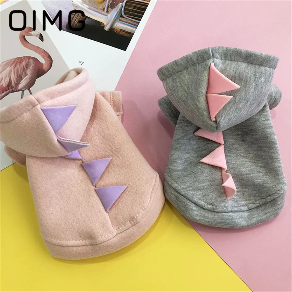 OIMG Puppy Dinosaur Clothing Winter Small Dogs Clothes Cartoon Cute Pet Cat Outfits Schnauzer Spitz Solid Dogs Hoodies Costume