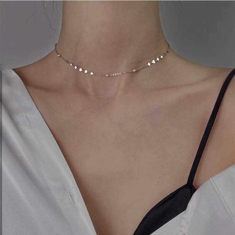 Choker Necklace Peach Clavicle-Chain Fine-Jewelry Brithday 925-Sterling-Silver Heart