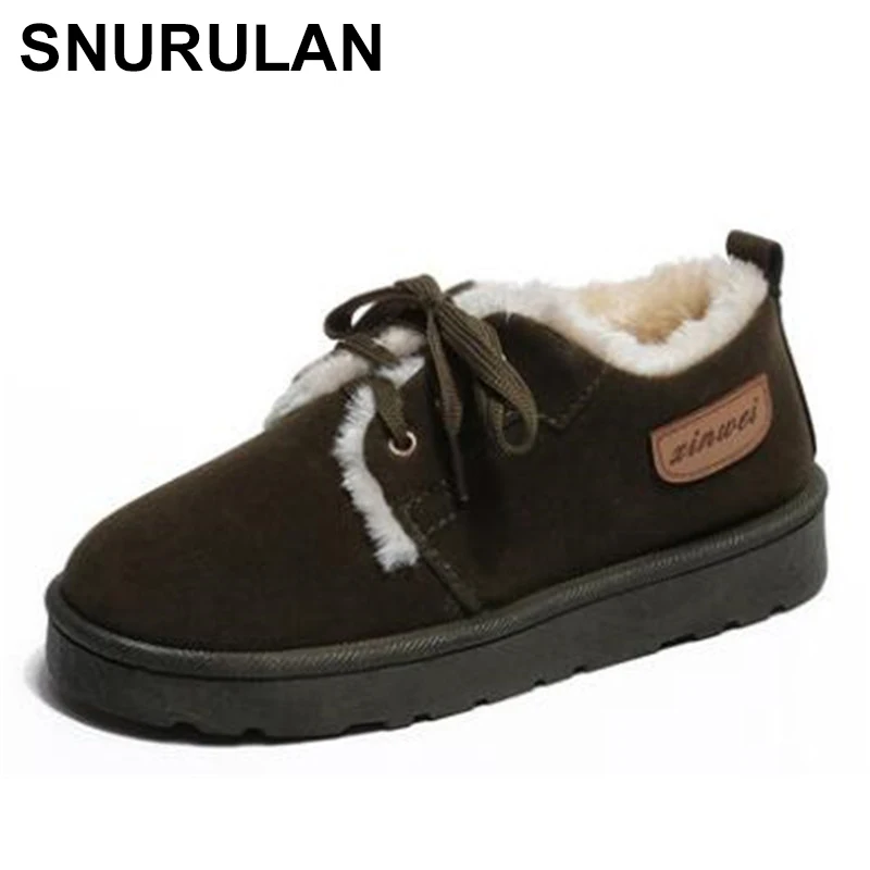 

SNURULAN Winter New Women Winter Boots Non-slip Warm Cotton Velvet Shoes For Students Women Lace-up Flat Shoes Size 35-40
