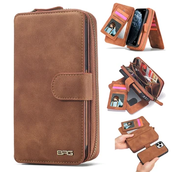 

Multifunction Flip Leather Case for iPhone 12 mini Detachable Magnetic Wallet Case For iPhone 12 Pro Max Cover With Hand Strap