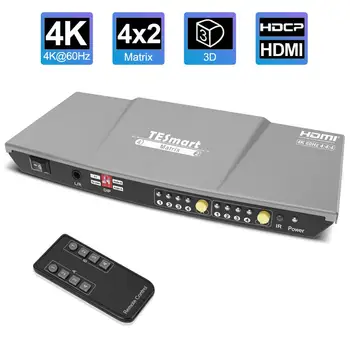 

HDMI Matrix 4x2 HDMI Switcher Splitter 4 Ports Input and 2 Ports Output Matrix 4 ports Dual Monitor Up to 4Kx2K@60Hz HDCP2.2