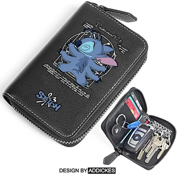 

Original Disney Stitch Surrounding Key Case For Men And Women Large Capacity Multifunctional Leather Car Key Card Case