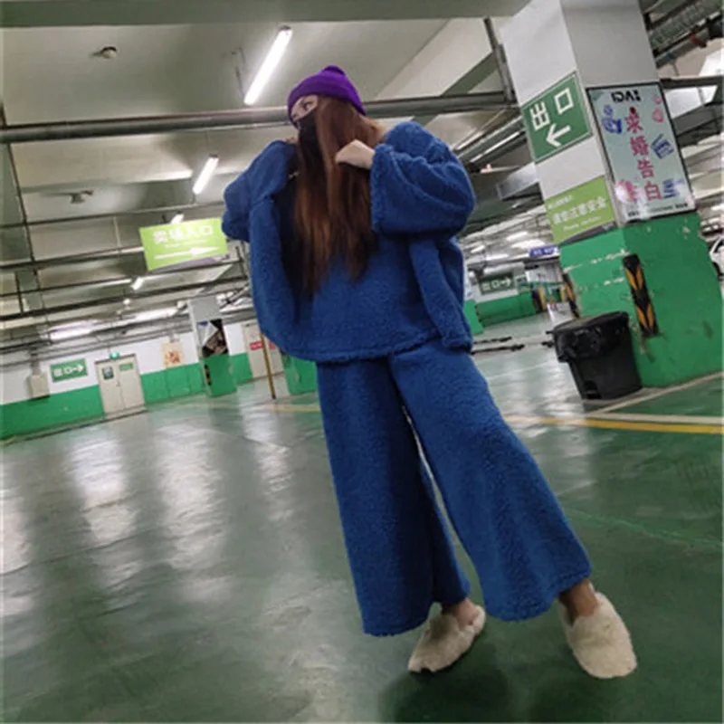 

SuperAen Winter and Autumn New 2019 Women's Sets Long Sleeve Round Collar Tops Casual Straight Pants Fashion Two Pieces Female