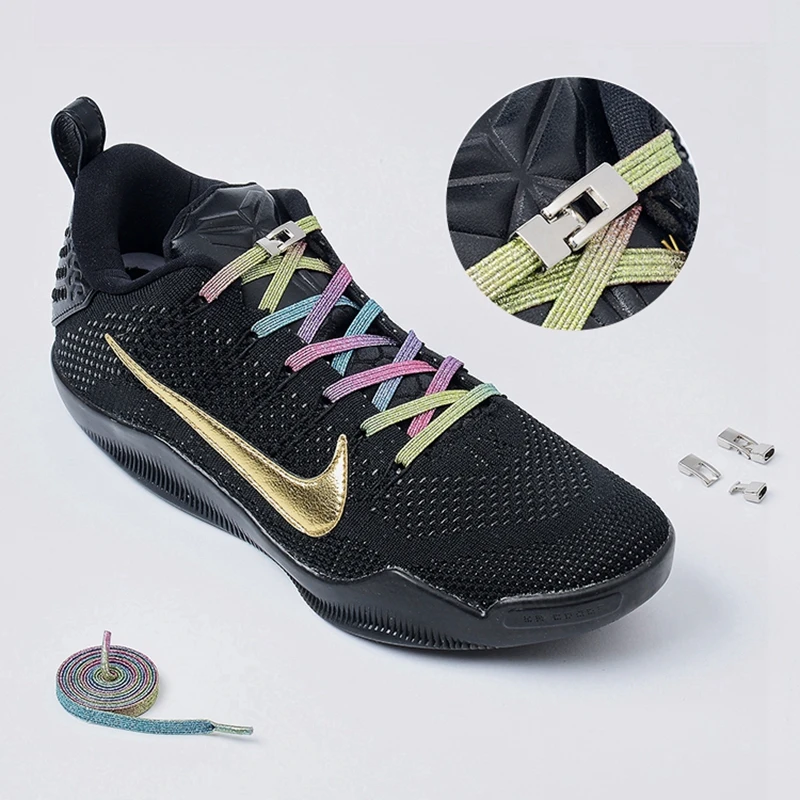 Cordones elásticos con cierre de Metal cruzado para niños y adultos, zapatillas deportivas planas de colores sin cordones para perezosos, 1 par