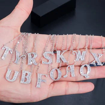 CWWZircons Elegant Shiny Cubic Zirconia Crystal 26 Initial Name Letter Pendant Necklace for Women DIY Custom Jewelry Gift CP046