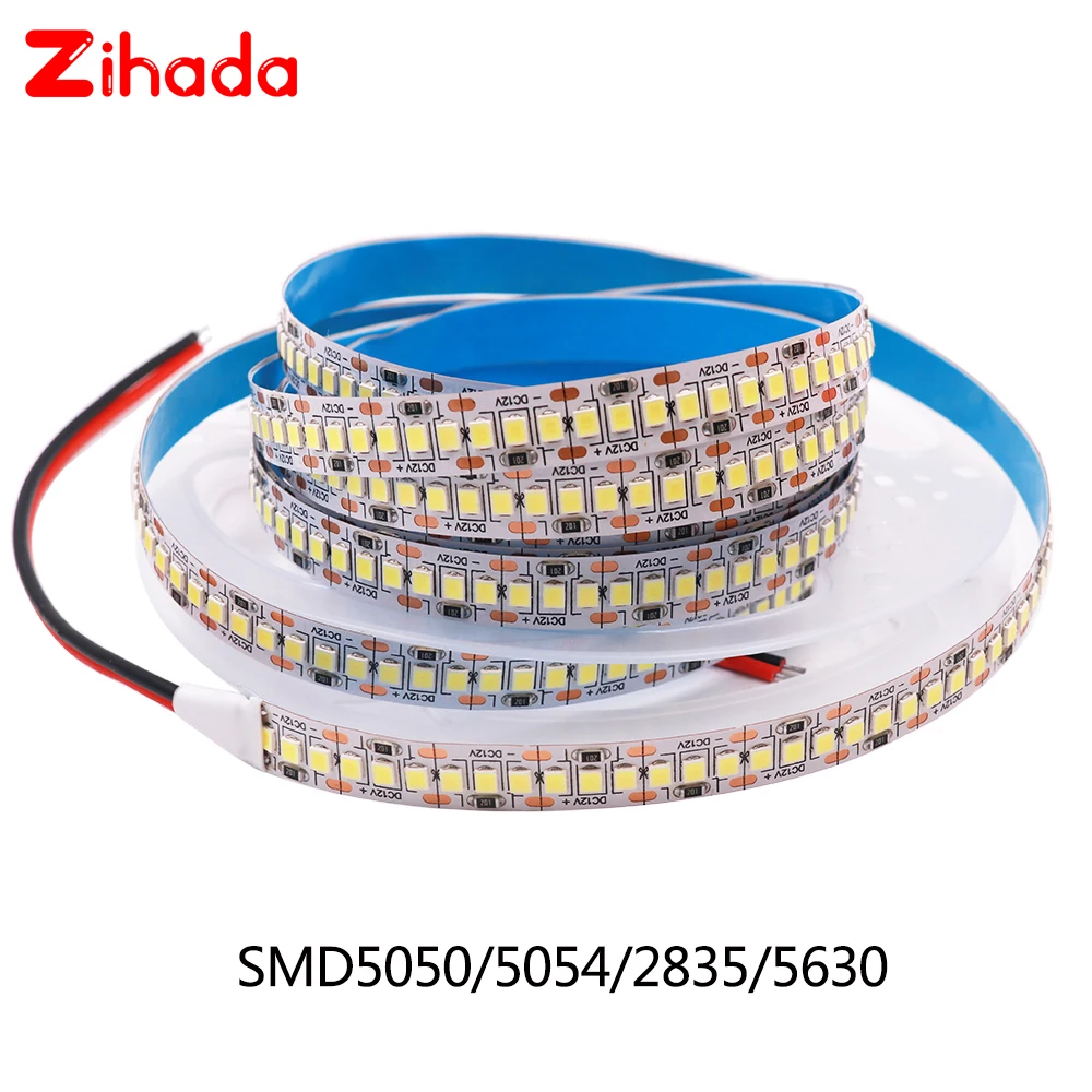 5m AC/DC 12V Светодиодные ленты SMD 2835 5054 5630 5050 Водонепроницаемый светодиодный светильник полосы 600 светодиодный 1200 светодиодный гибкий светодиодный лента светильник белый/теплый белый