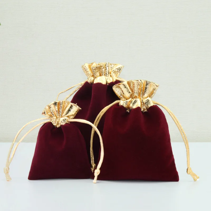 10 Pcs/Lot Christmas Package Golden Mouth Velvet Pouch with Drawstring Grand Flannel Jewelry Bags Wedding Candy Pocket best Gift Bags & Boxes