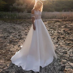 LOVE Boho Wedding Dress 2021 Satin Off The Shoulder Summer Bohemian Beach Bridal Gown Robe De Mariee High Quality Lace