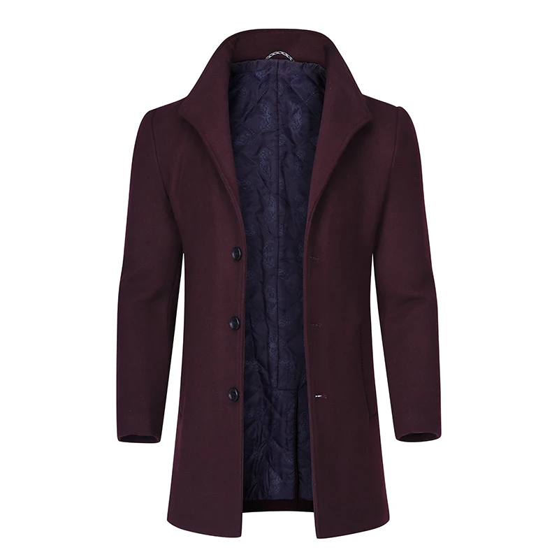 YOUTHUP зимняя мужская длинная куртка шерстяное однобортное тонкое пальто верхняя одежда мужская куртка для фитнеса уличная 5 цветов M-4XL - Цвет: Wine red