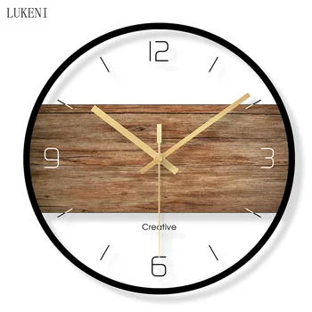

Wood grain round on white Tempered glass wall clock Home Decor Wall Decor